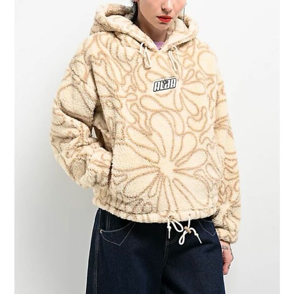 aLab Kendallie Flowers Birch Fleece Hoodie in Cream and Tan Floral - Size M - Picture 1 of 8